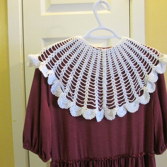 70's,80's Victorian style era vtg ecru white crocheted 11 button up dress collar - Picture 12 of 12